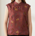 New Chinese Style Horse Print Mandarin Collar Sleeveless Vest