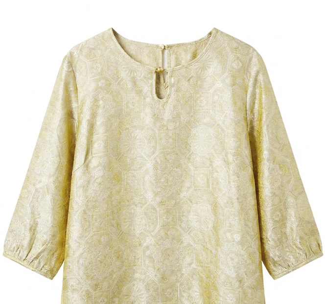 New Chinese-styleJacquard Satin Chinese Style 3/4 Sleeve Top