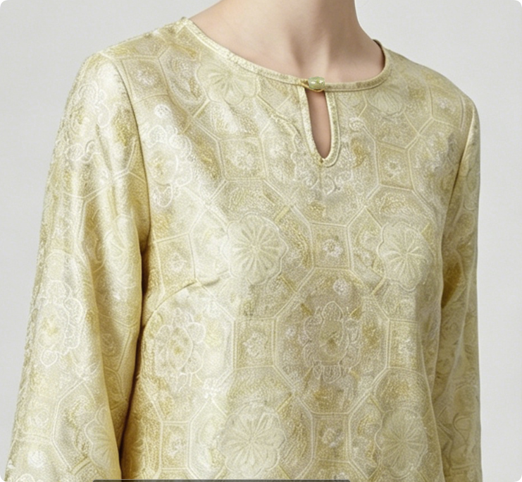 New Chinese-styleJacquard Satin Chinese Style 3/4 Sleeve Top