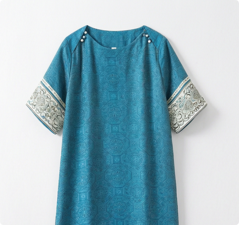New Chinese-style Blue Jacquard Embroidered Loose Dress
