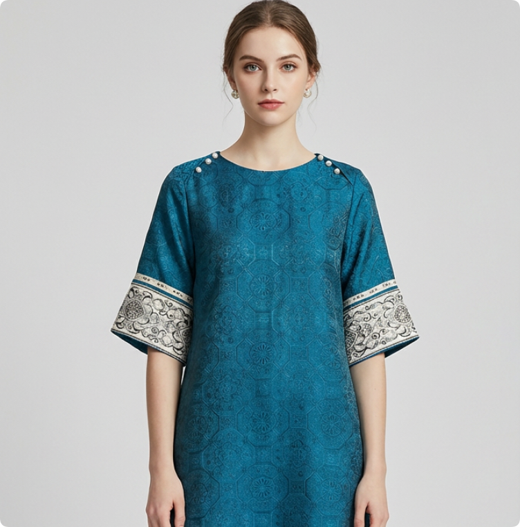New Chinese-style Blue Jacquard Embroidered Loose Dress