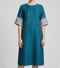 New Chinese-style Blue Jacquard Embroidered Loose Dress