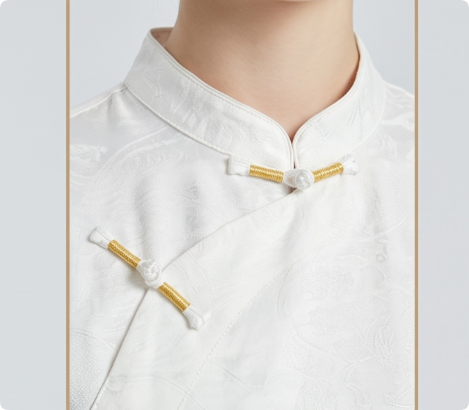 New Chinese style White Jacquard Diagonal Placket Frog Button Blouse