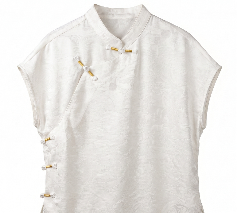 New Chinese style White Jacquard Diagonal Placket Frog Button Blouse
