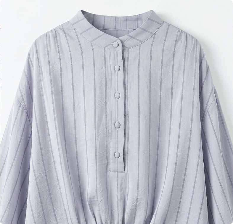 New Chinese-style Light Blue Striped Peplum Blouse