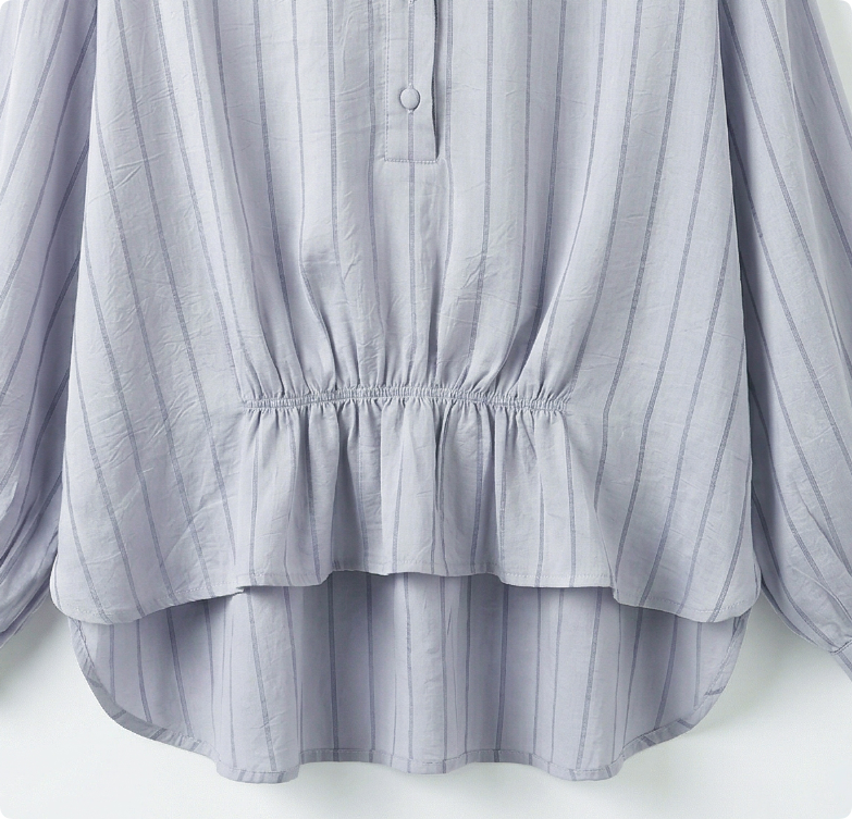 New Chinese-style Light Blue Striped Peplum Blouse