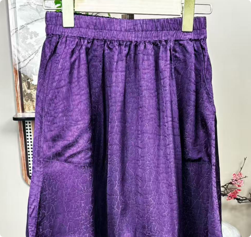 New Chinese-style Purple Jacquard Skirt Elastic Waist Flowy Midi Skirt