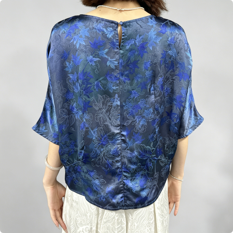 New Chinese-style women's top, satin jacquard shirt, summer mid-sleeve, cool and slimming