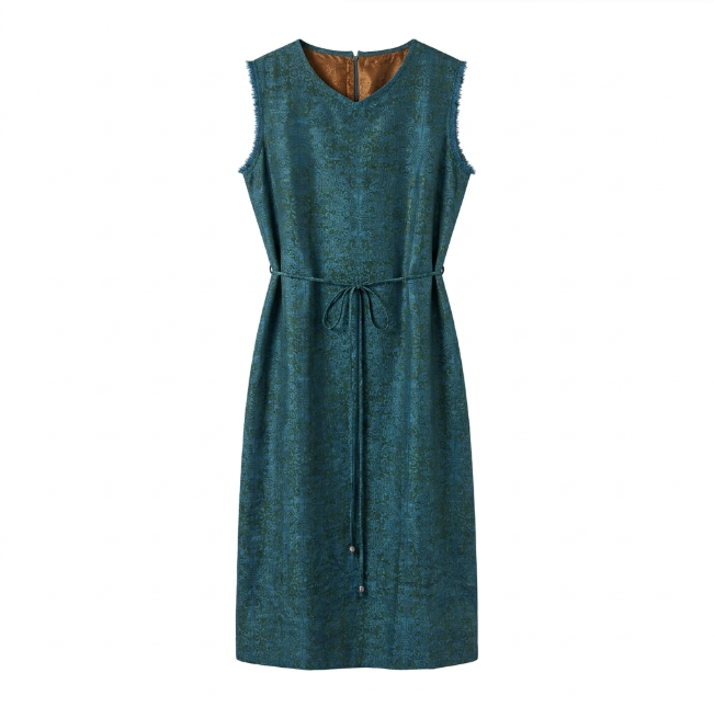 New Chinese-style Tie Waist Sleeveless Dress