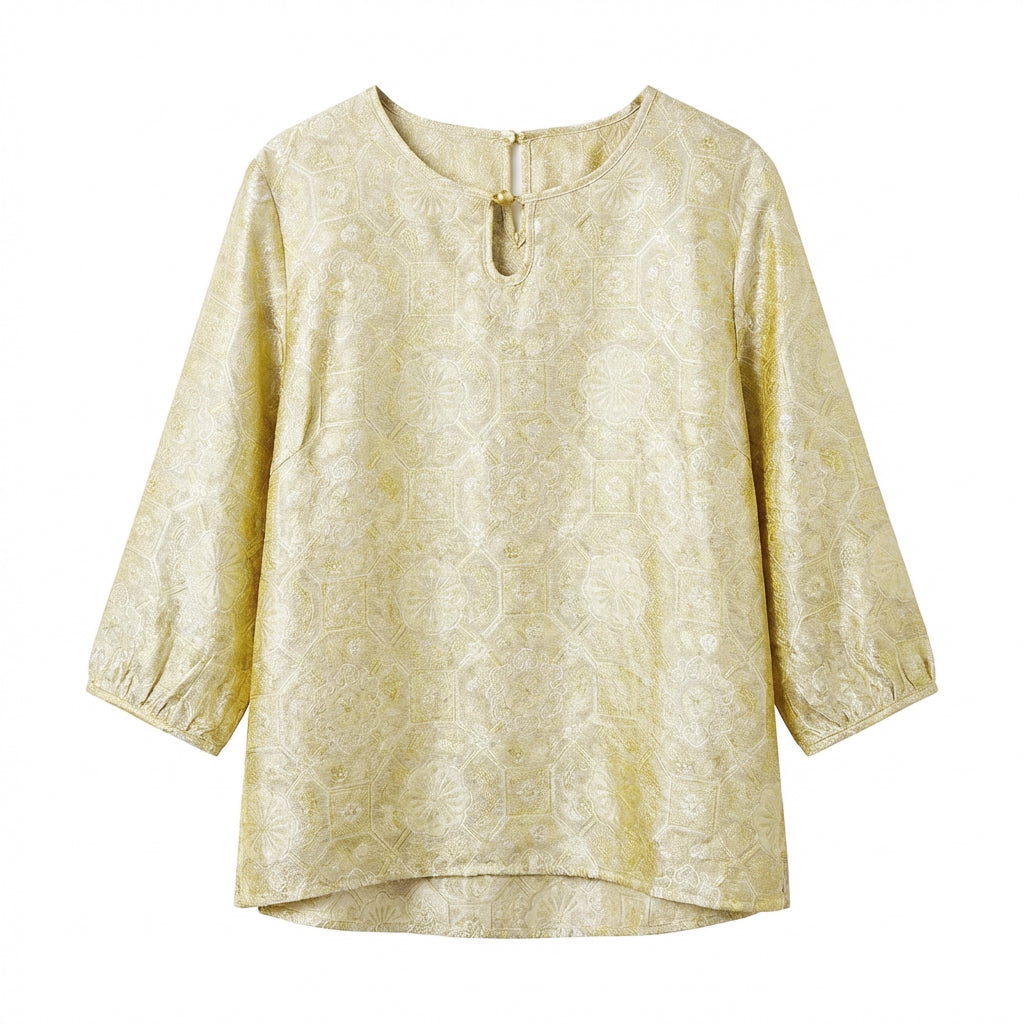 New Chinese-styleJacquard Satin Chinese Style 3/4 Sleeve Top