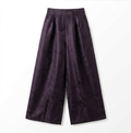 Women's Pants Spring and Autumn Wide-Leg Pants Silk Casual Pants Purple Jacquard Breathable, Cool, and Comfortable