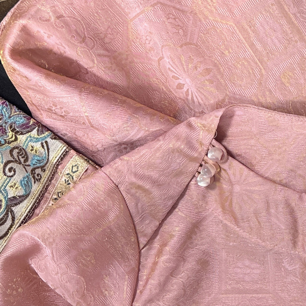 New Chinese-style Women's Pink Jacquard Brocade Dress Improved Traditional Midi Dress