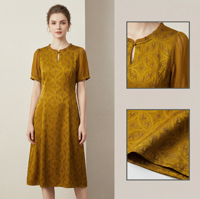 Women's Dress Yellow Printed Slimming Dress Summer Cool and Breathable