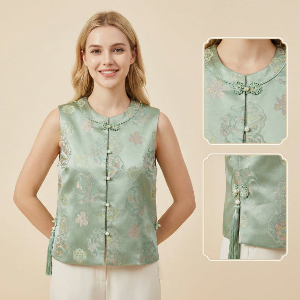 Women's Top Jacquard Vest New Chinese Style Spring and Autumn New Retro Slimming
