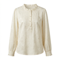 Women's long-sleeve top, hand-embroidered, round neck, satin material, white