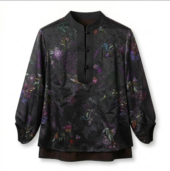 Women's top, bud sleeve short top, jacquard fabric, three-quarter sleeves