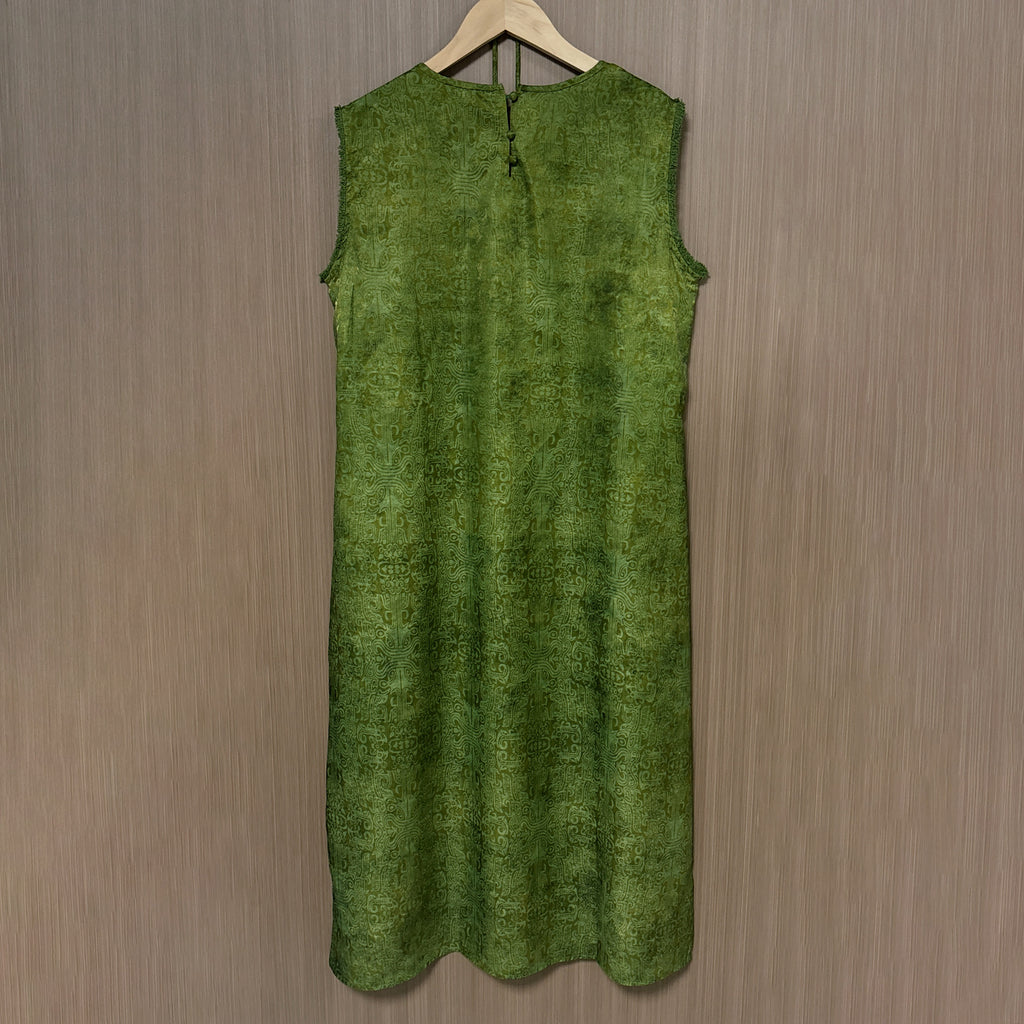 New Chinese-style Green Jacquard Dress Loose Straight Midi Dress