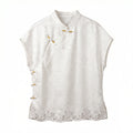 New Chinese style White Jacquard Diagonal Placket Frog Button Blouse