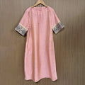 New Chinese-style Women's Pink Jacquard Brocade Dress Improved Traditional Midi Dress
