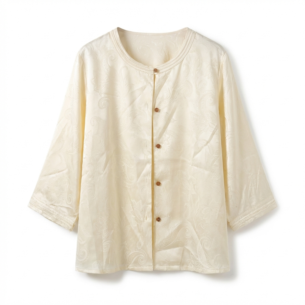 New Chinese-style Jacquard Round Neck 3/4 Sleeve Blouse