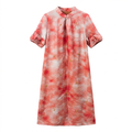 New Chinese Style Tie-dye Jacquard Beaded Dress Mandarin Collar Loose Cheongsam Dress