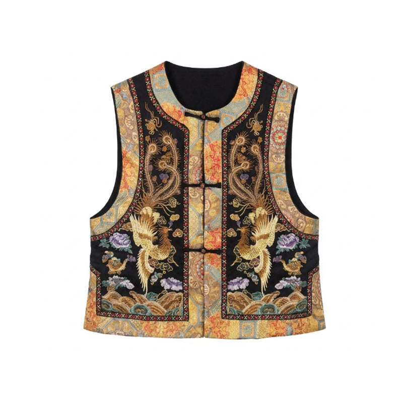 New Chinese-style Heavy Phoenix Embroidery Frog Button Vest