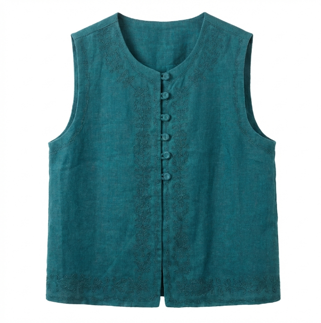Women's Top Heavy Embroidery Linen Vest Skin-Friendly and Comfortable