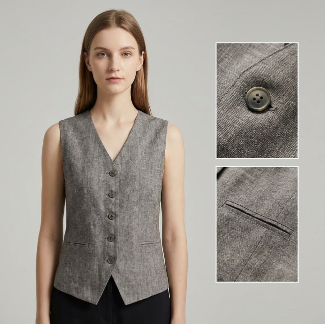 Women's Top High-End Linen Vest V-Neck Waistcoat Summer Thin Style