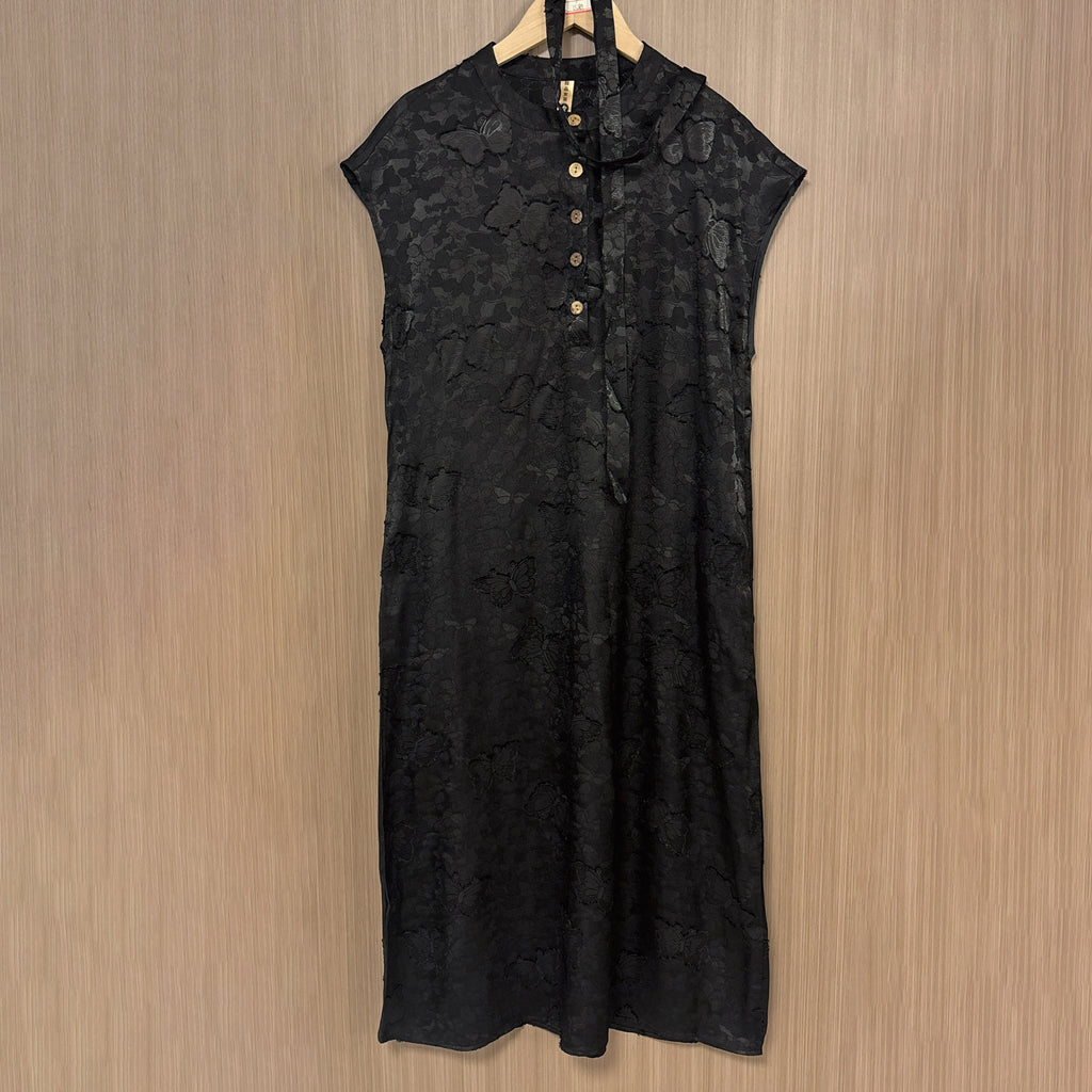 New Chinese-style Black Butterfly Jacquard Dress Loose Straight Midi Dress