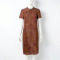 New Chinese-style Xiangyunsha Landscape Cheongsam, Vintage Brown Loose Modified Dress