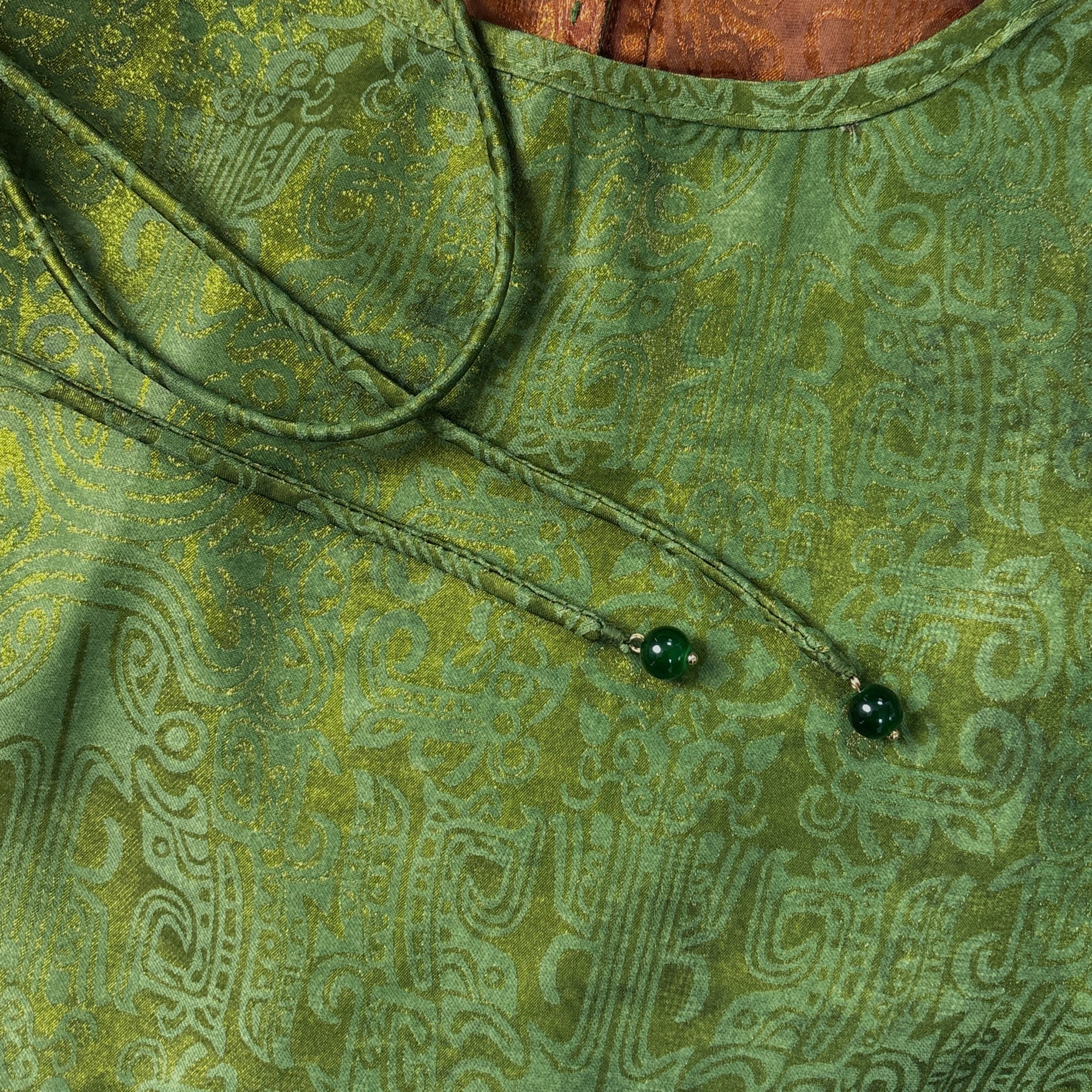 New Chinese-style Green Jacquard Dress Loose Straight Midi Dress