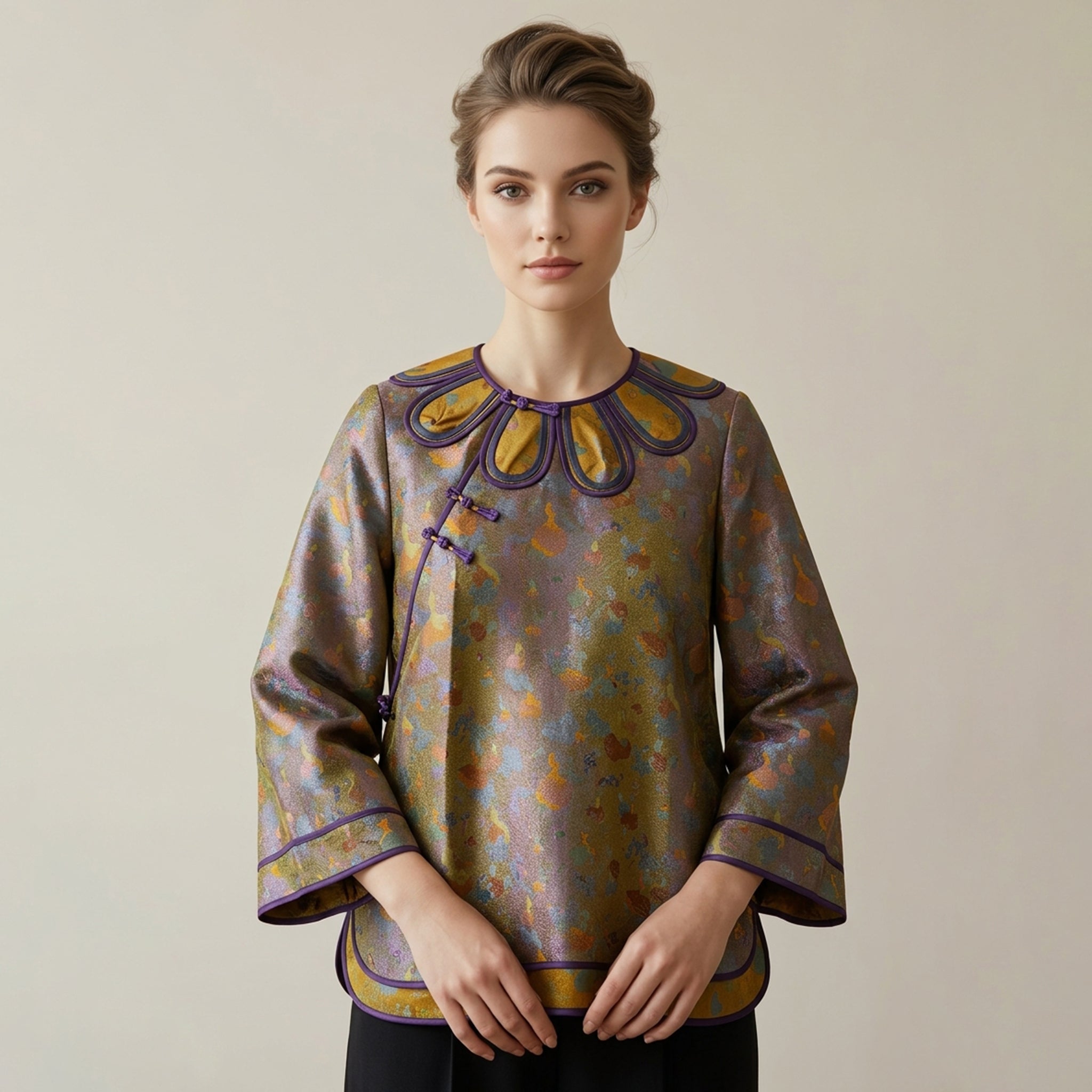 New Chinese-style Gourd Jacquard Frog Button Top