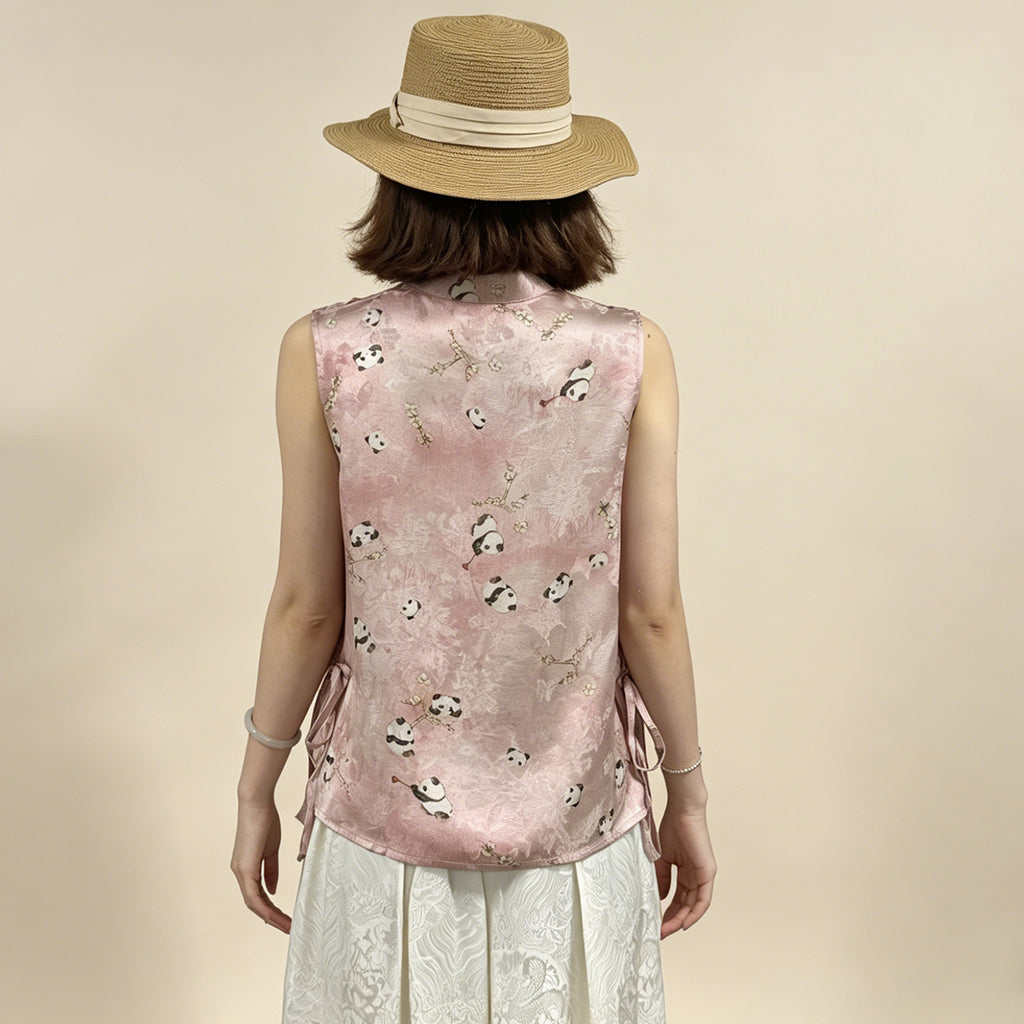 New Chinese-style Pink Panda Print Chinese Style Sleeveless Top