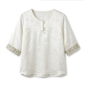 New Chinese-Style White 3/4 Sleeve Round Neck Loose Top