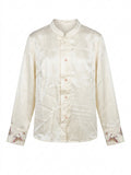 Gentle Apricot Dragon Jacquard Embroidery Shirt, Versatile Chinese Style Commute Top