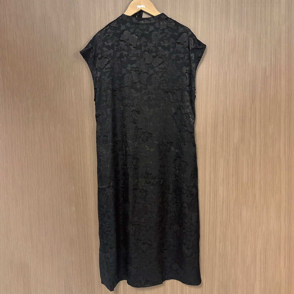New Chinese-style Black Butterfly Jacquard Dress Loose Straight Midi Dress