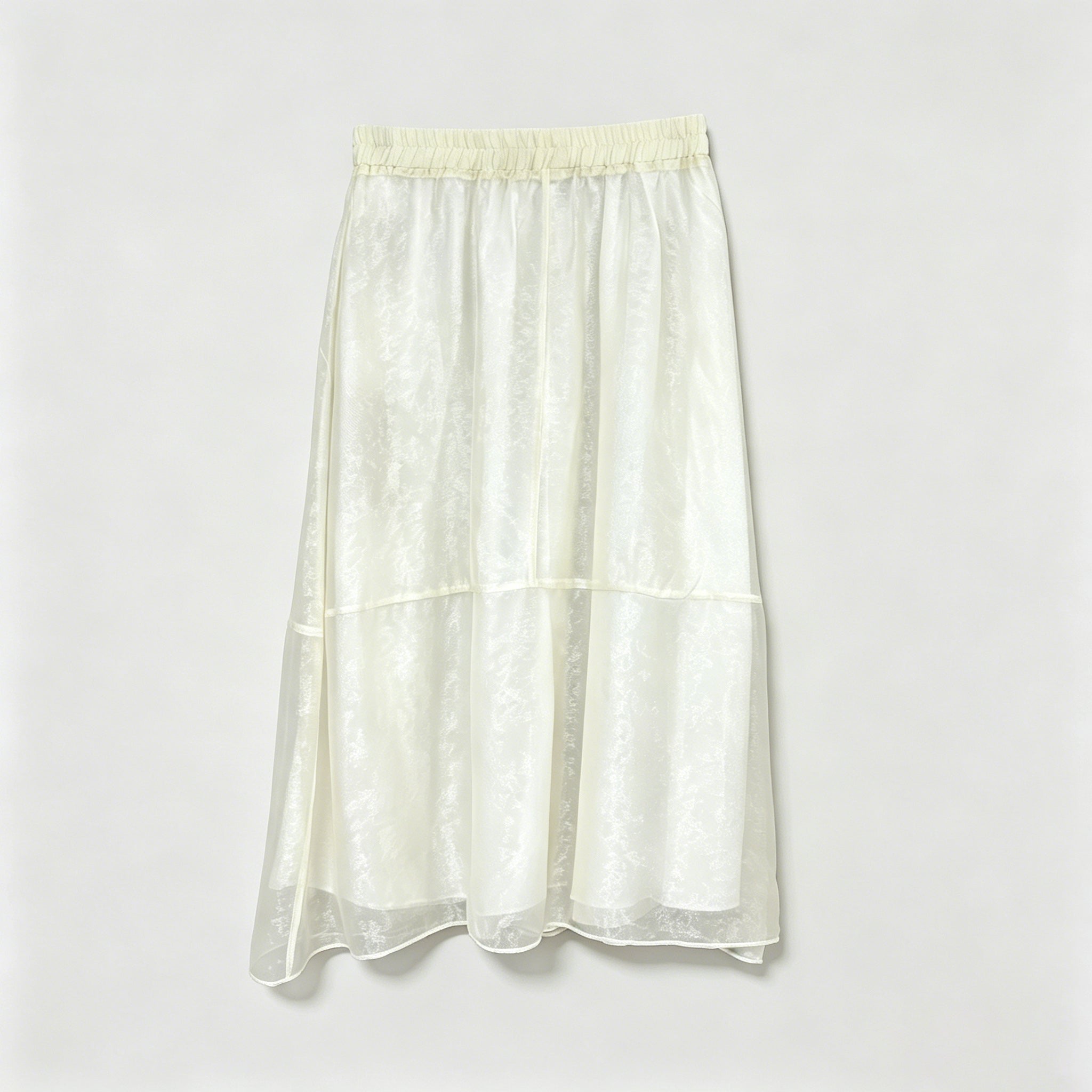 New Chinese-style Women's Off-White Jacquard Satin Skirt Elastic Waist A-Line Midi Skirt